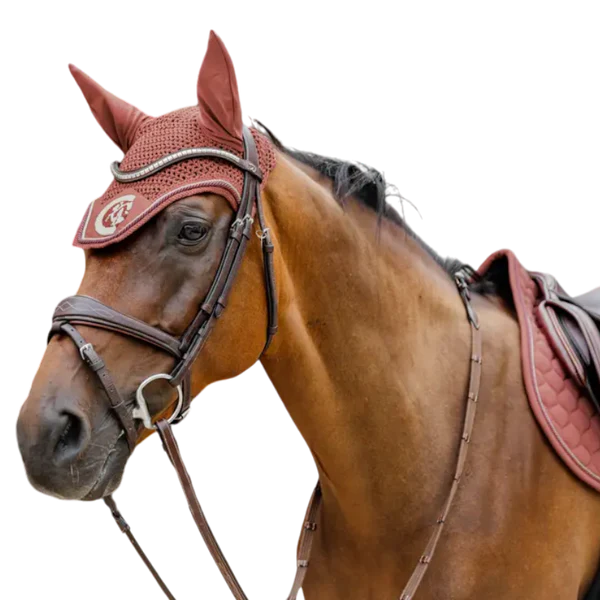 Kentucky Horsewear - Bonnet anti-mouches Wellington 3D Logo corde fuchsia
