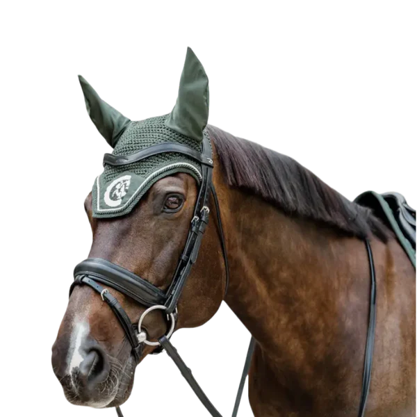 Kentucky Horsewear - Bonnet anti-mouches Wellington 3D Logo corde vert pin