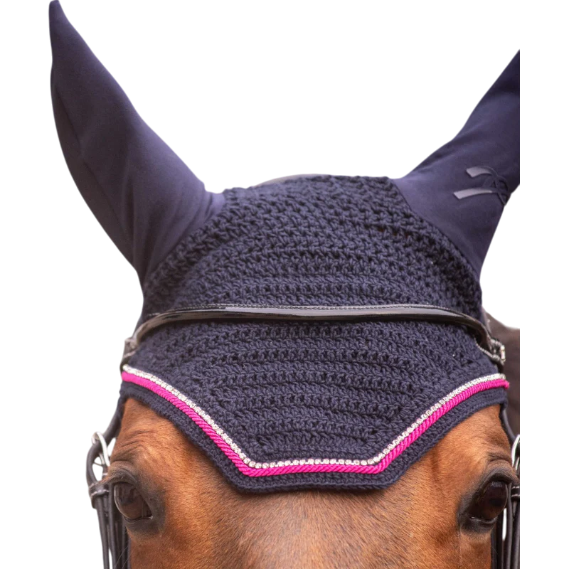 Pénélope - Bonnet pour chevaux Diamant marine/fuchsia