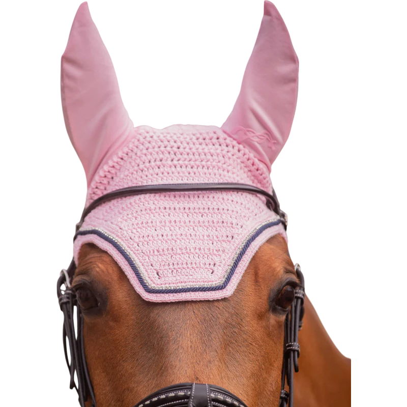 Pénélope - Bonnet pour chevaux Diamant rose pâle/marine