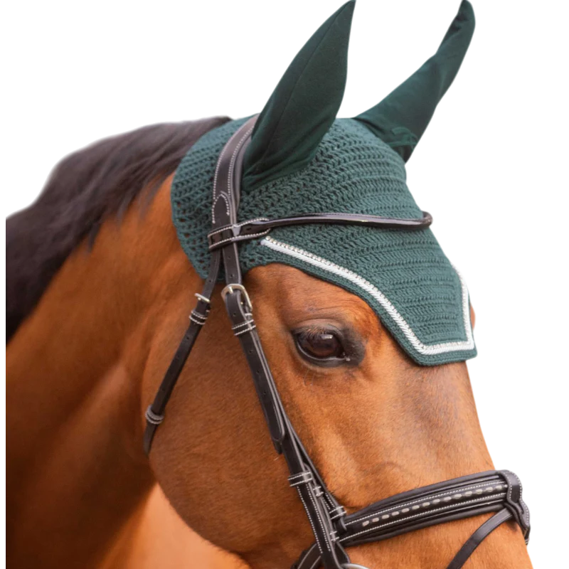 Pénélope - Bonnet pour chevaux Diamant vert foncé/blanc