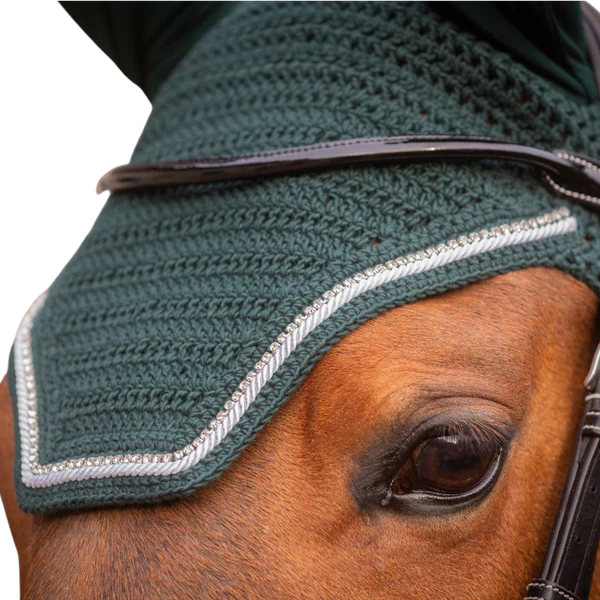 Pénélope - Bonnet pour chevaux Diamant vert foncé/blanc
