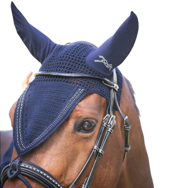 Pénélope - Bonnet pour chevaux long Strass marine