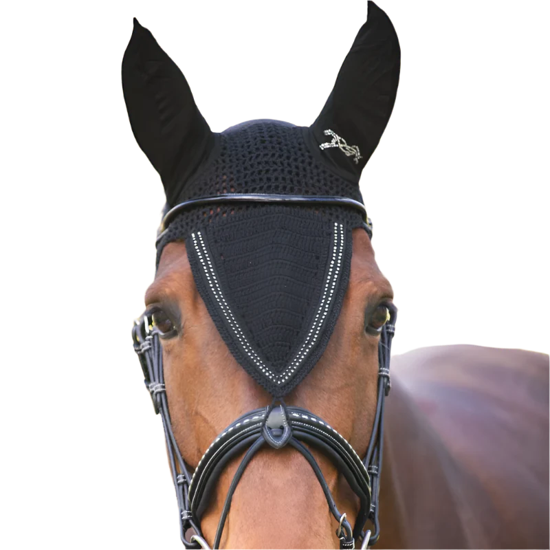 Pénélope - Bonnet pour chevaux long Strass noir