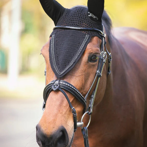 Pénélope - Bonnet pour chevaux long Strass noir