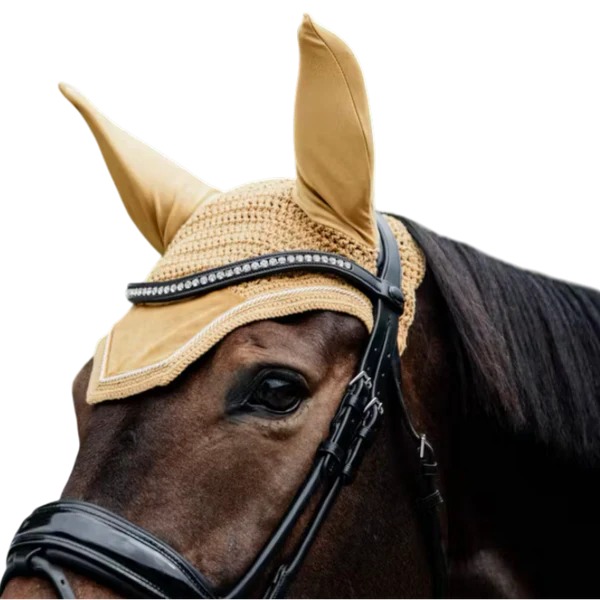 Kentucky Horsewear - Bonnet pour chevaux anti-bruits Wellington Velvet moutarde