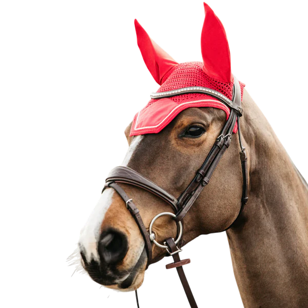Kentucky Horsewear - Bonnet pour chevaux anti-bruits Wellington Velvet rouge